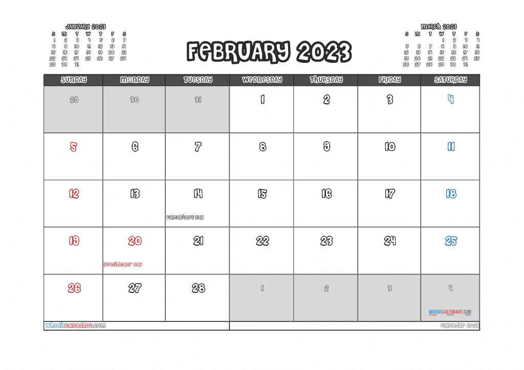 February 2023 Calendar With Holidays Printable PDF And Image 