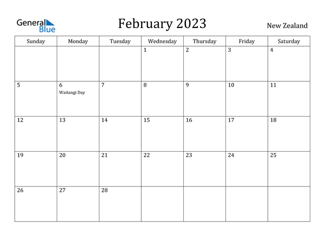 February 2023 Calendar With New Zealand Holidays