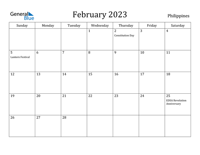 February 2023 Calendar With Philippines Holidays