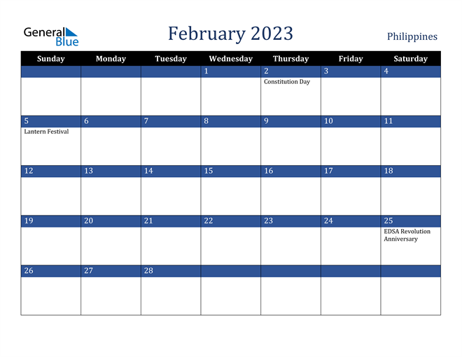 February 2023 Calendar With Philippines Holidays