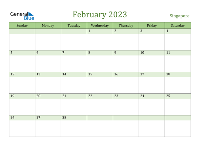 February 2023 Calendar With Singapore Holidays