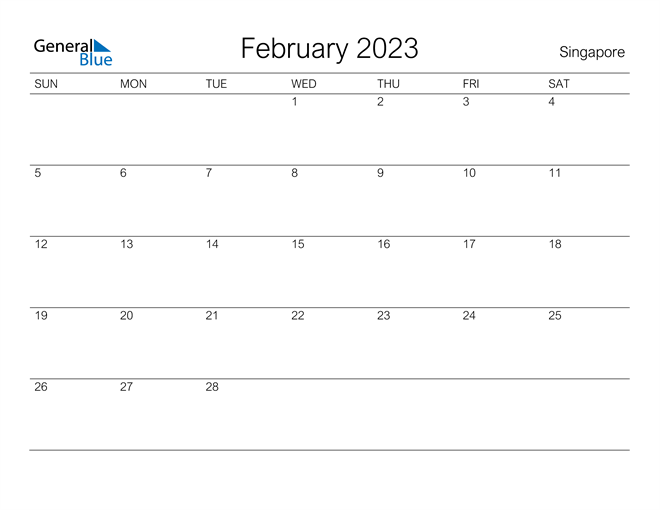 February 2023 Calendar With Singapore Holidays