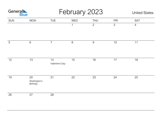 February 2023 Calendar With United States Holidays