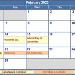 February 2023 Canada Calendar With Holidays For Printing image Format