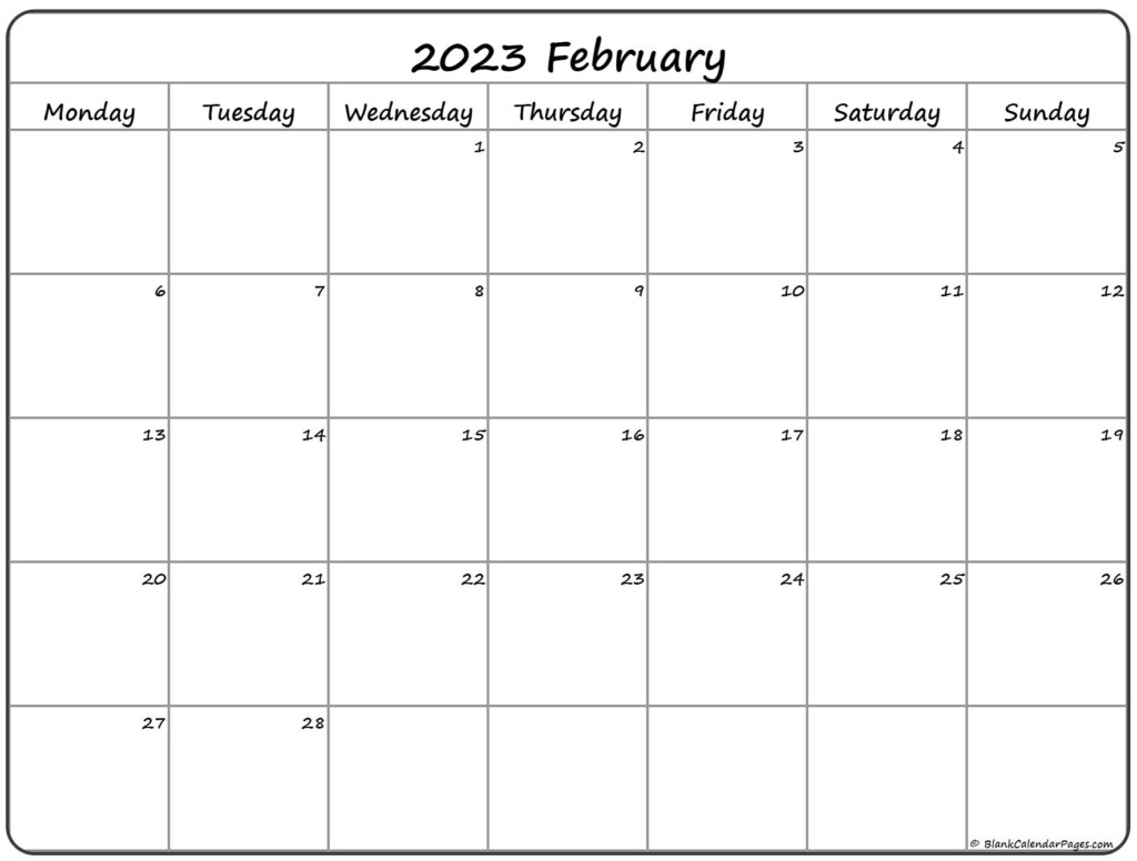 February 2023 Monday Calendar Monday To Sunday