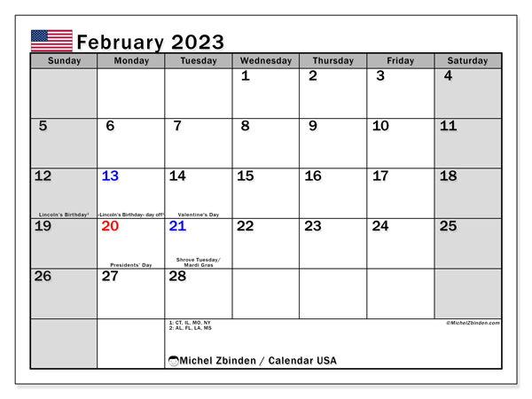 February 2023 Printable Calendar 49MS Michel Zbinden US