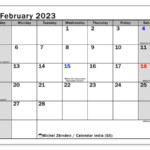 February 2023 Printable Calendar 503SS Michel Zbinden IN