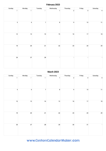 February 2023 Printable Calendars Blank PDF Templates