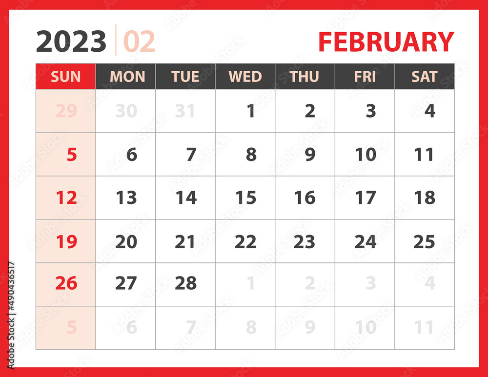 February 2023 Template Calendar 2023 Design Vector Planner Layout 