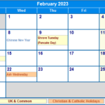 February 2023 UK Calendar With Holidays For Printing image Format