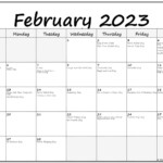 February 2023 With Holidays Calendar