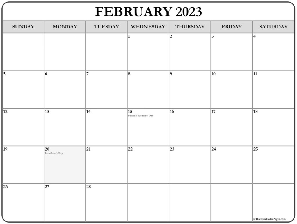 February 2023 With Holidays Calendar