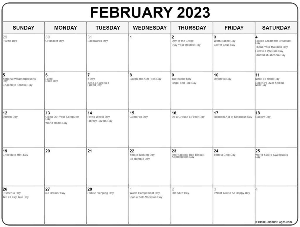 February 2023 With Holidays Calendar