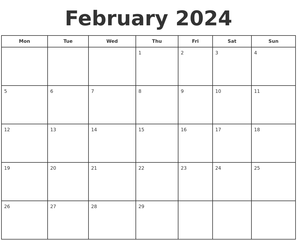 February 2024 Print A Calendar