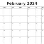 February 2024 Print Monthly Calendar