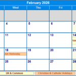 February 2026 UK Calendar With Holidays For Printing image Format