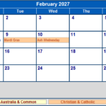 February 2027 Australia Calendar With Holidays For Printing image Format