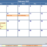 February 2027 Canada Calendar With Holidays For Printing image Format