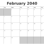 February 2040 Blank Printable Calendar