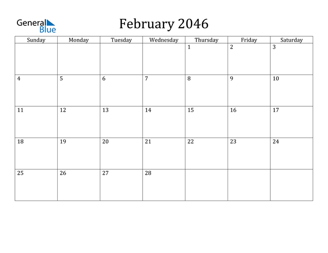 February 2046 Calendar PDF Word Excel