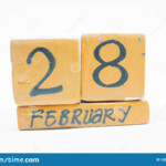 February 28th Day 28 Of Month Handmade Wood Calendar Isolated On