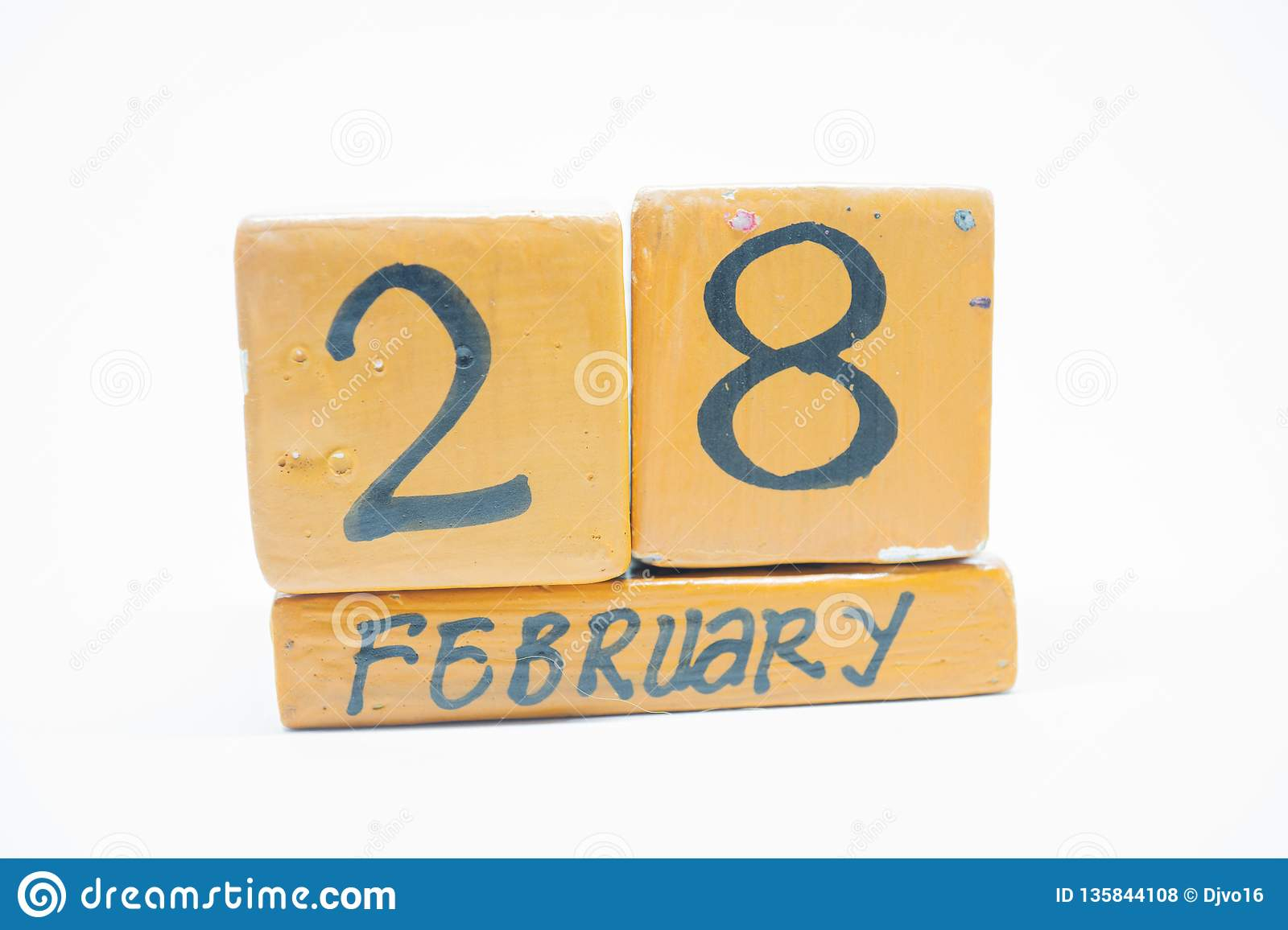 February 28th Day 28 Of Month Handmade Wood Calendar Isolated On