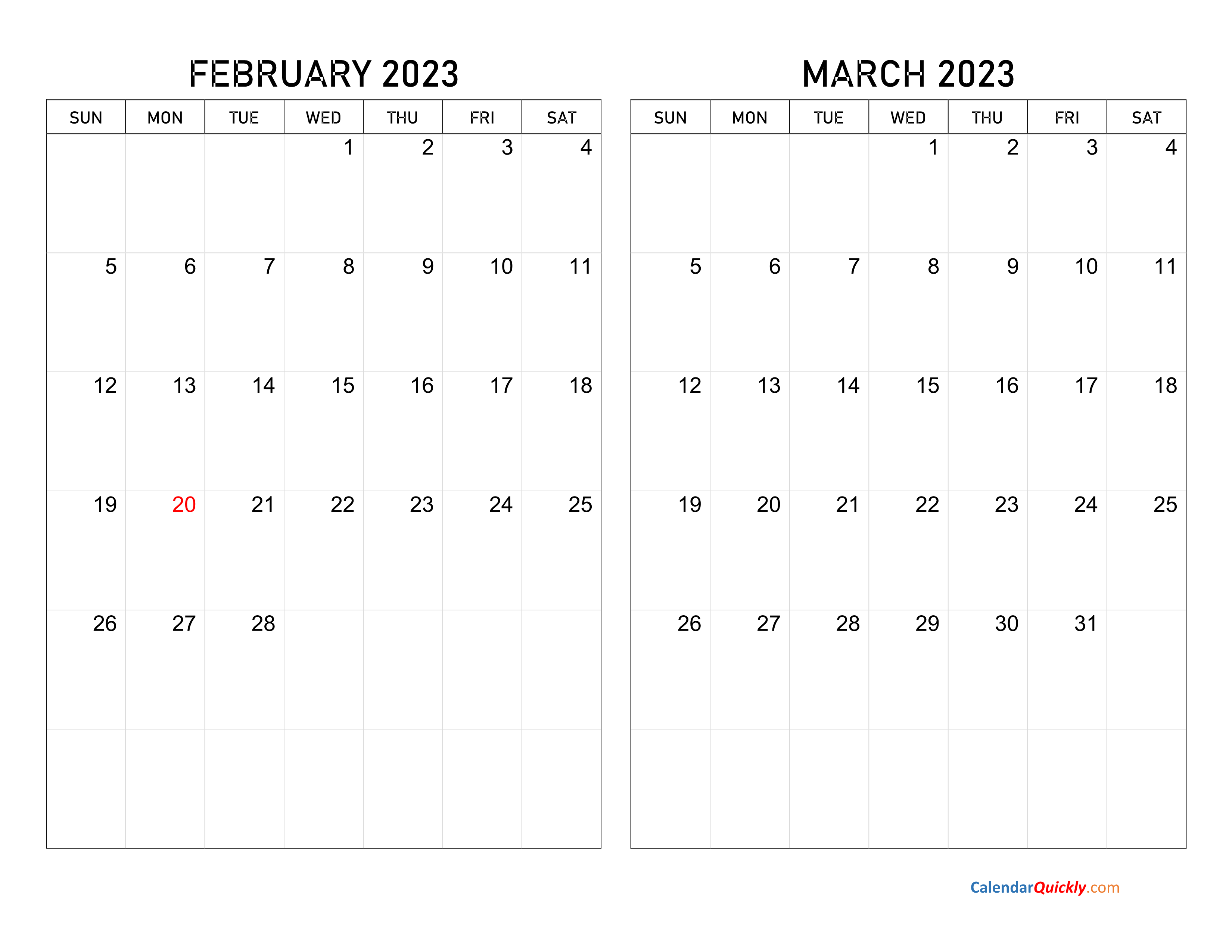 February And March 2023 Calendar Calendar Quickly