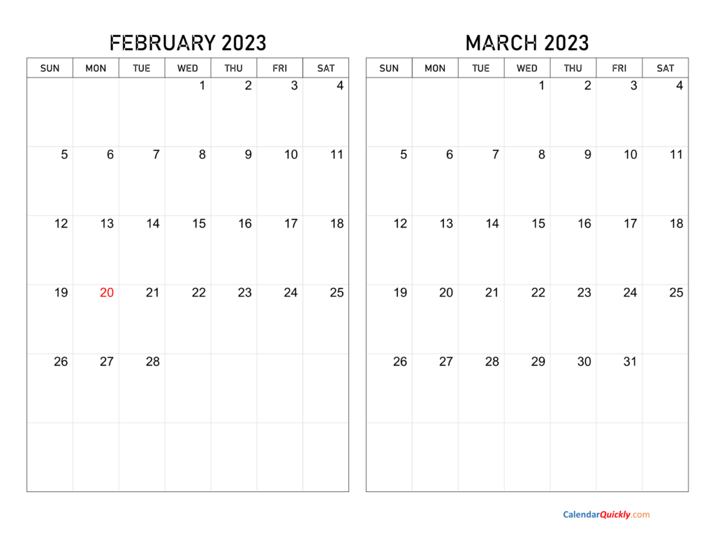 February And March 2023 Calendar Calendar Quickly