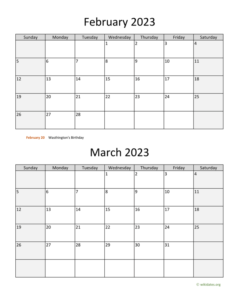 February And March 2023 Calendar WikiDates