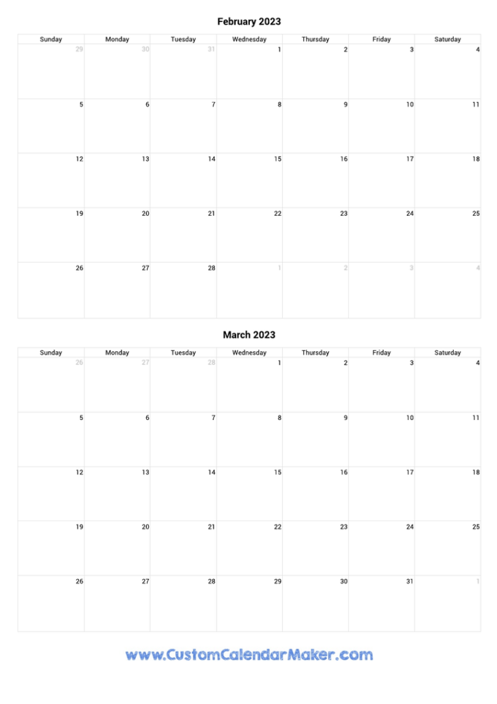 February And March 2023 Printable Calendar Template