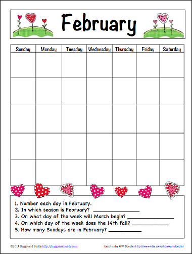 February Learning Calendar For Kids Free Printable Buggy And Buddy