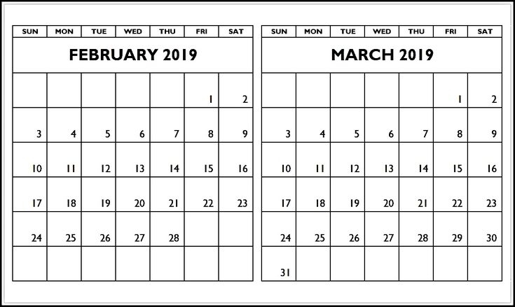 February March 2019 Calendar Template february march calendar2019