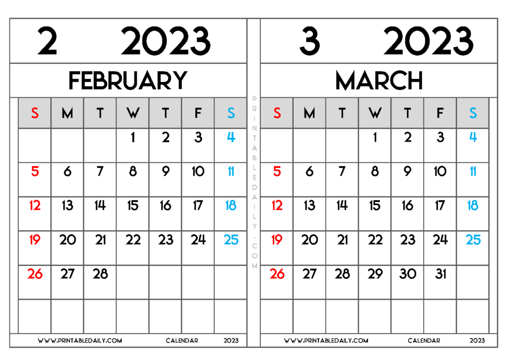 February March 2023 Calendar Printable And The Years To Come 