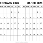 February March 2023 Calendar Template Printable Two Month Planner