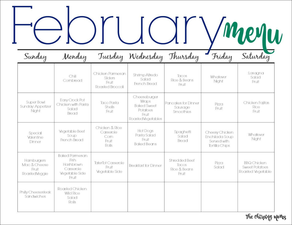 February Meal Plan For Families Free Printable The Chirping Moms 