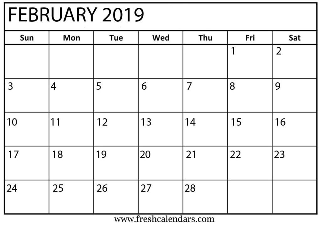 February Month Calendar 2019 Blank Template Free Printable Calendar 