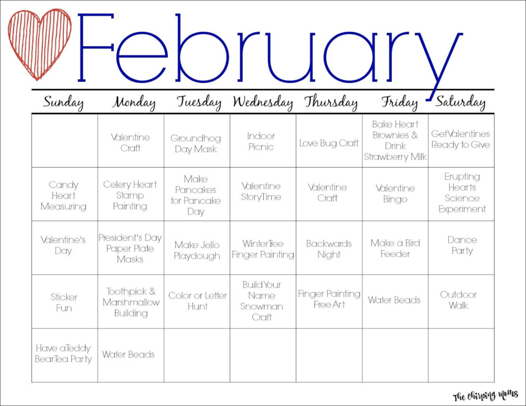 February Printable Activity Calendar For Kids Kids Calendar Family 