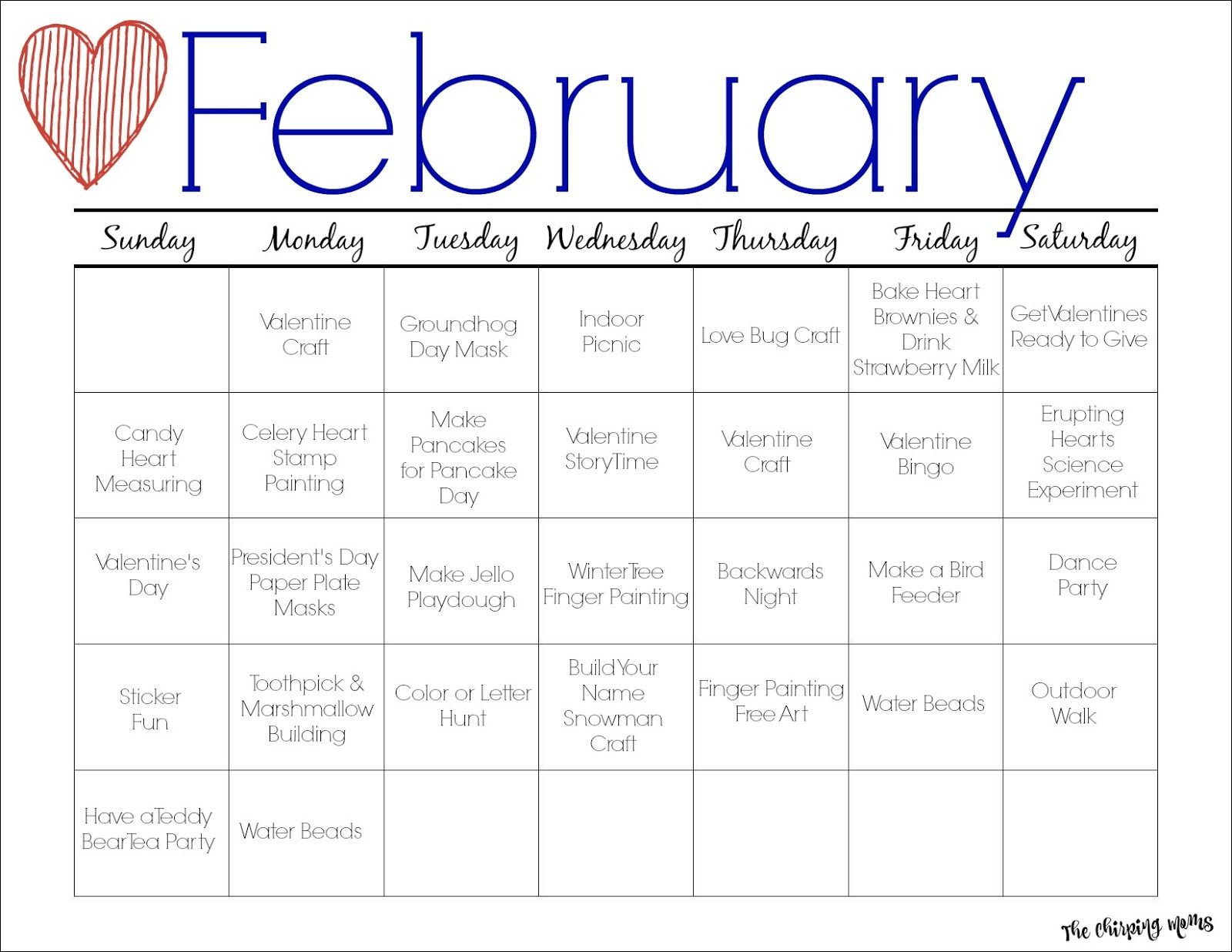 February Printable Activity Calendar For Kids Kids Calendar Family