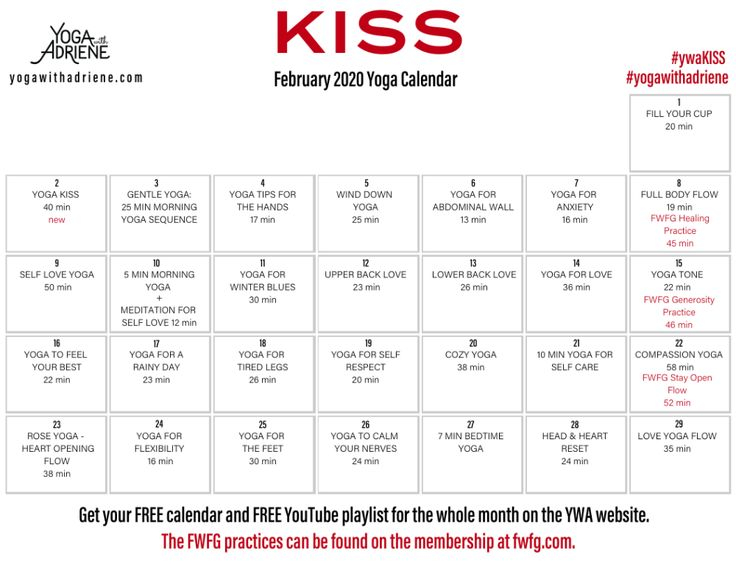 February s Yoga Calendar KISS Yoga With Adriene Yoga With Adriene 