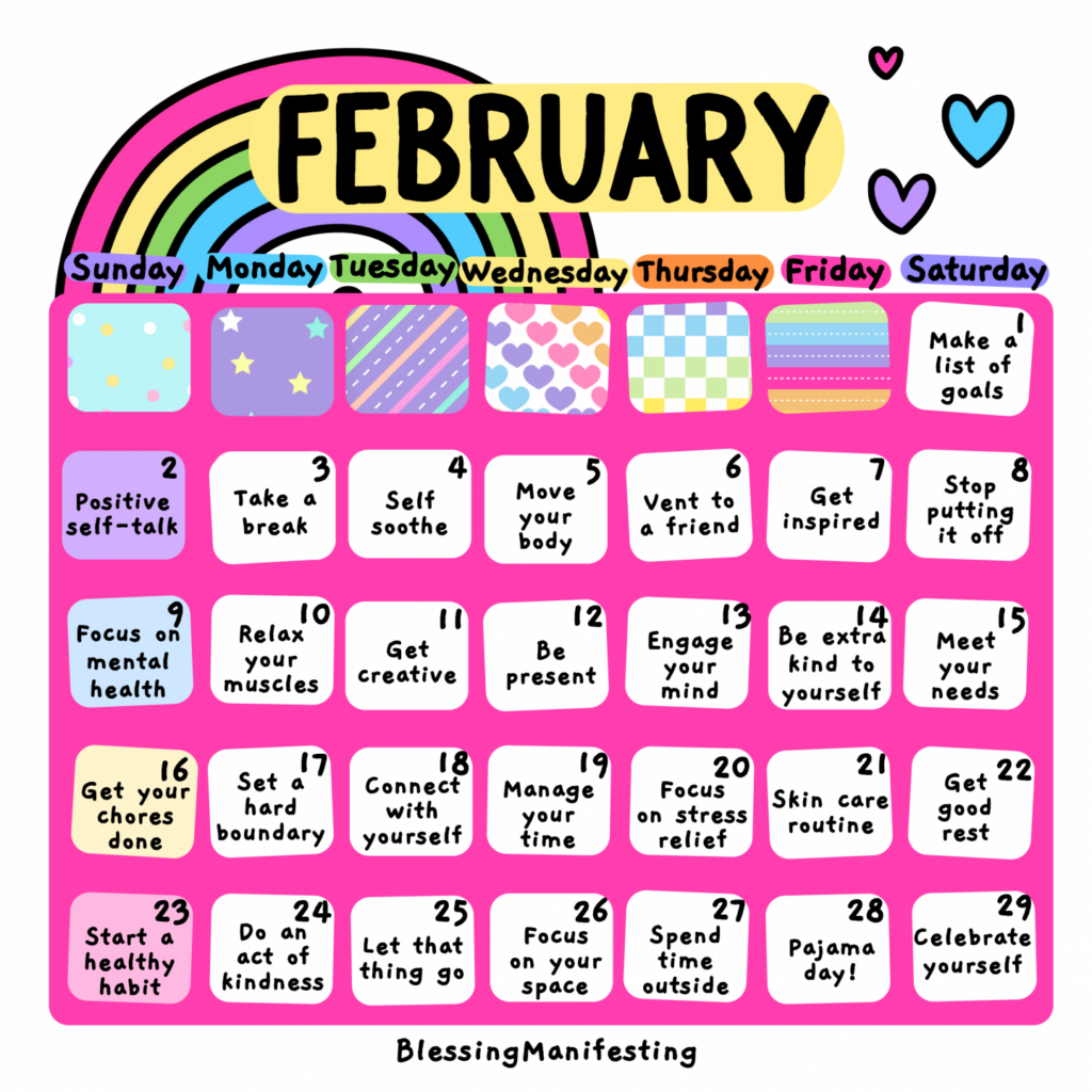 February Self Care Calendar Blessing Manifesting Care Calendar 