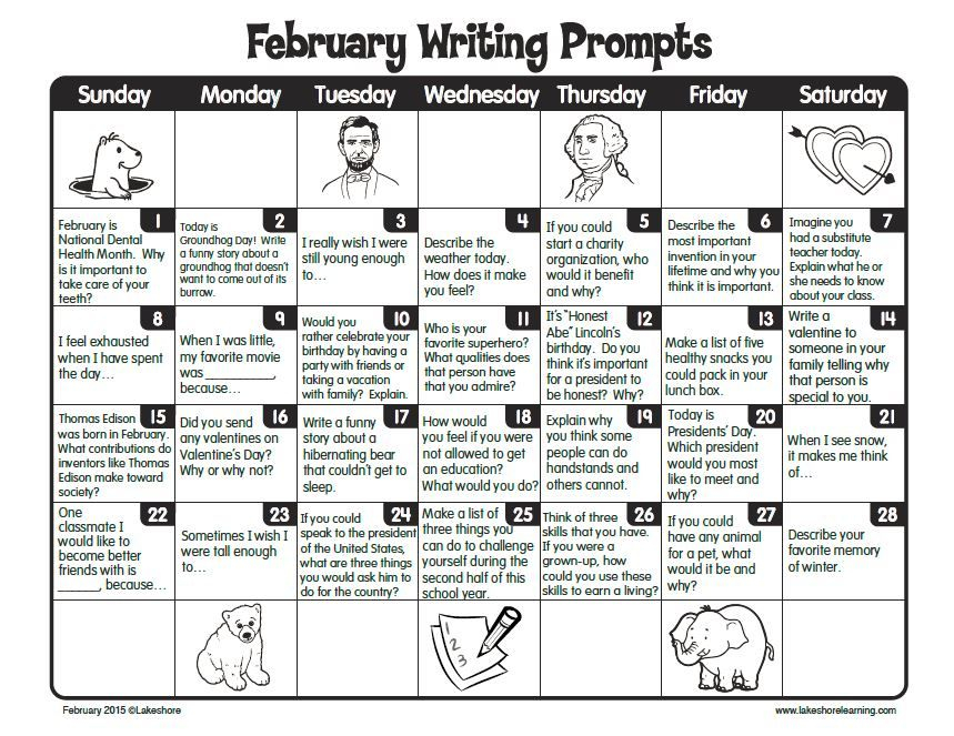 February Writing Prompts Free Calendar Printable Thanks Lakeshore