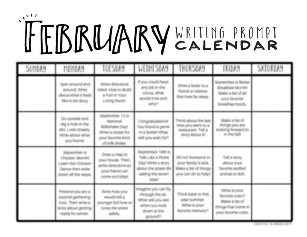 February Writing Prompts FREE February Writing Prompt Calendar The 