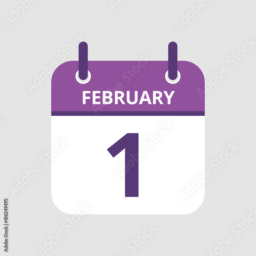 Flat Icon Calendar 1st Of February Isolated On Gray Background Vector