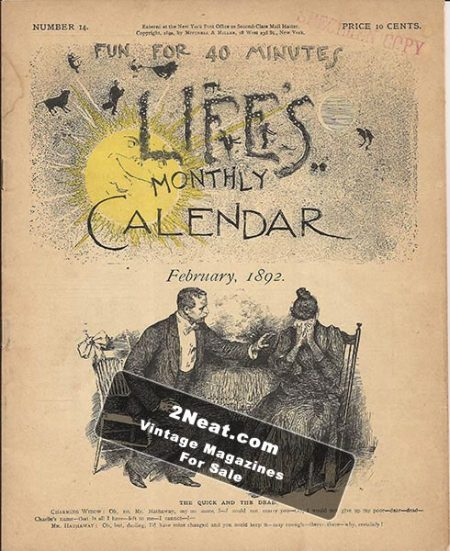 For Sale Life Magazine Monthly Calendar February 1892 Diary Of A 