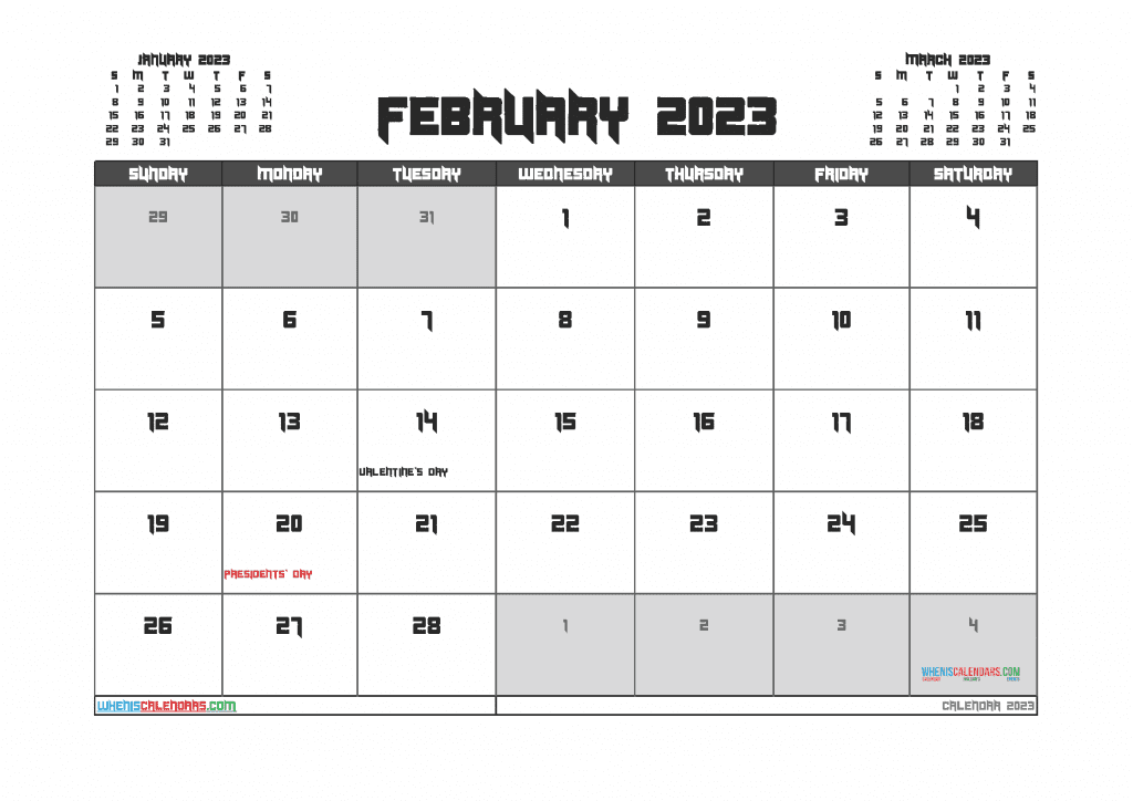 Free Calendar February 2023 With Holidays PDF And Image 