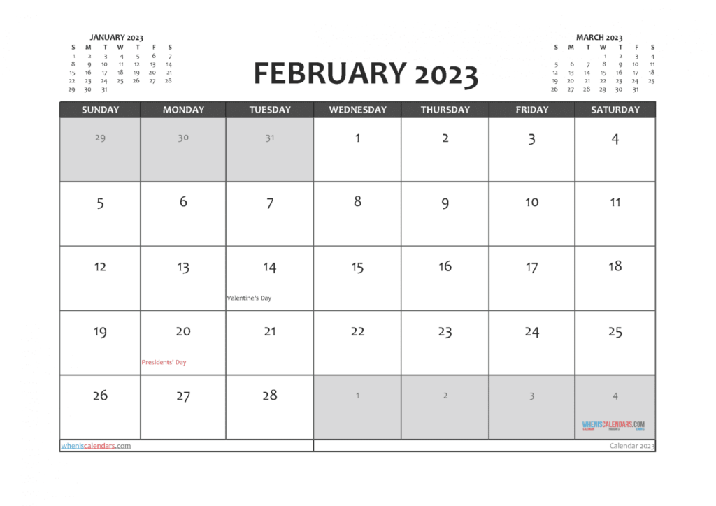 Free Cute February 2023 Calendar PDF And Image 