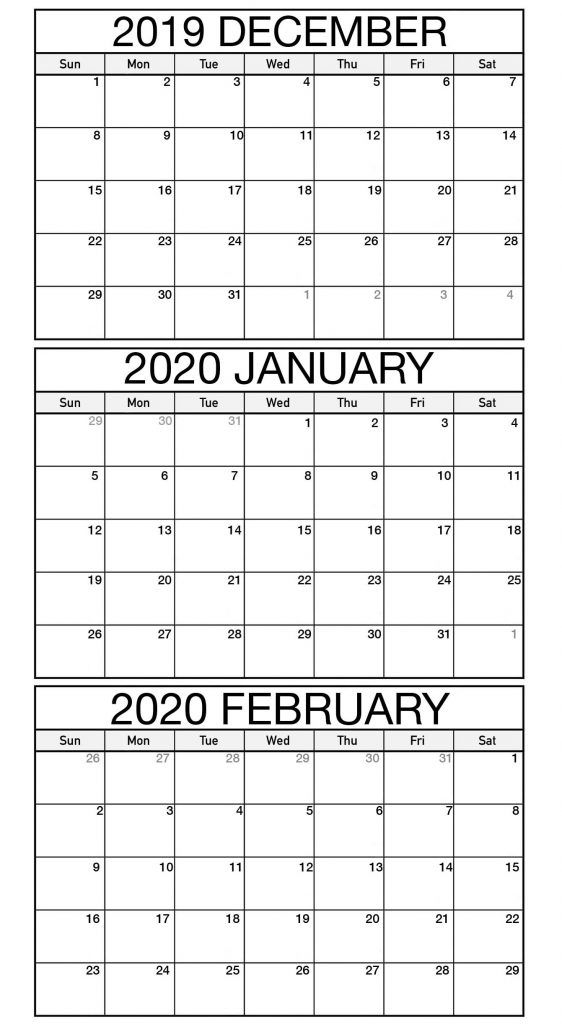 Free December January February 2020 Calendar Printable Template 
