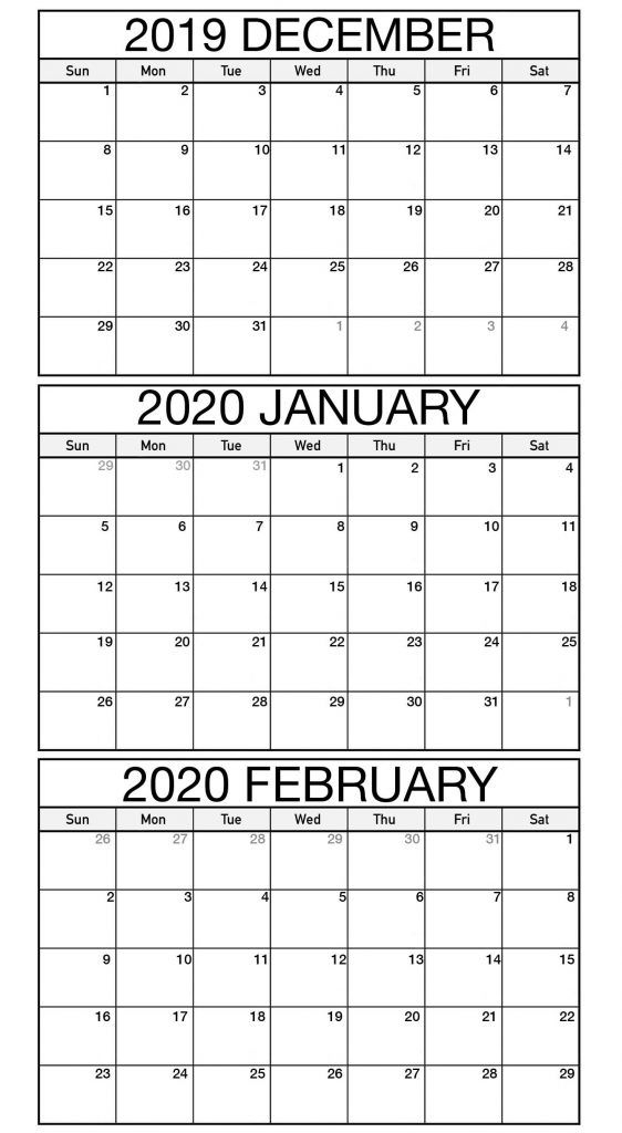 Free December January February 2020 Calendar Printable Template