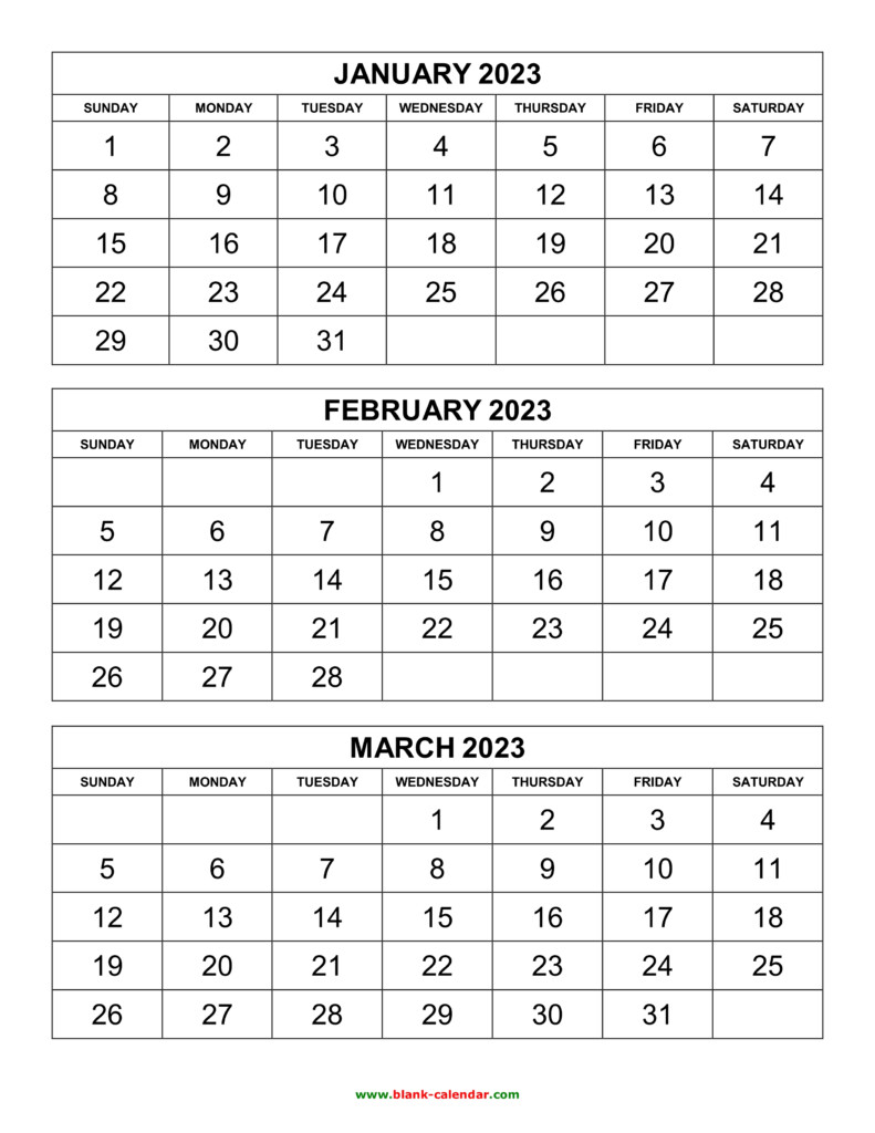 Free Download Printable Calendar 2023 3 Months Per Page 4 Pages 