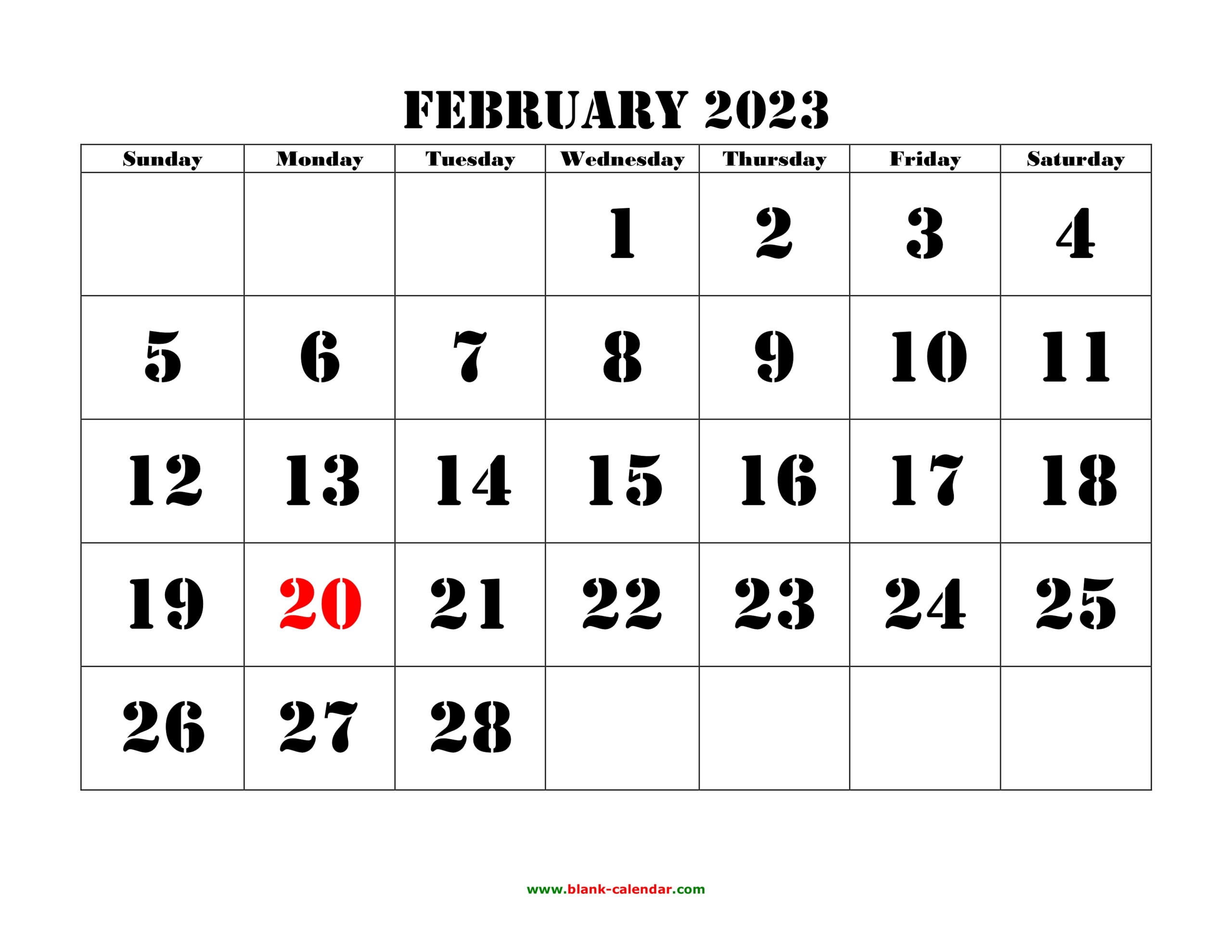 Free Download Printable February 2023 Calendar Large Font Design